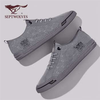 
七匹狼（SEPTWOLVES）男鞋休闲鞋男春季新款时尚冰丝透气帆布鞋低帮板鞋软底舒适运动鞋 灰色 43码