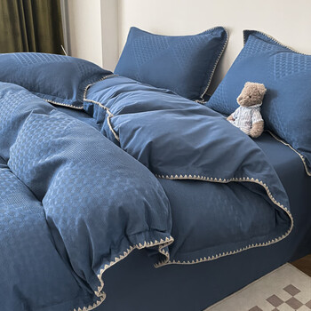 纯棉水洗棉床上四件套全棉被罩床单被套床笠北欧床品拉夫格蓝床单款四