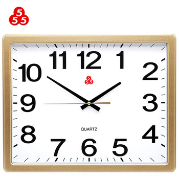 三五上海牌555挂钟客厅家用方形挂表简约大号石英钟静音时钟挂墙 金色 18英寸