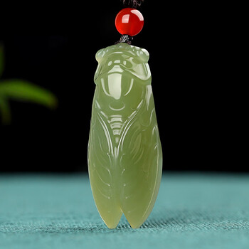 新疆和田玉知了蝉吊坠一鸣惊人玉蝉玉坠男士玉石项链挂件 湖水绿一鸣