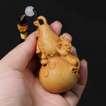 小叶黄杨木雕葫芦手把件实木雕刻工艺品把玩饰品车挂小叶黄杨木貔貅