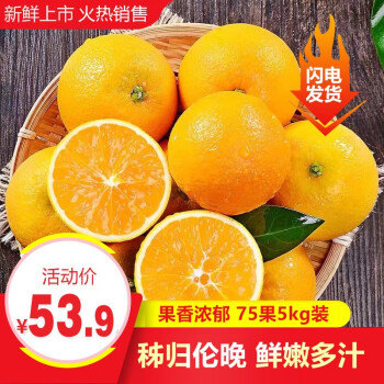 【JD快递】良田悦味 精选秭归橙子 伦晚橙子脐橙 甜橙子 生鲜新鲜水果 5kg礼盒装 单果75-80mm