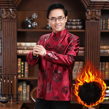 凡迪时尚中国风情侣唐装夹克男女宴会婚礼服情侣大码过寿生日祝寿喜庆外套 紫红-男款棉衣 180/XL【110-125斤】