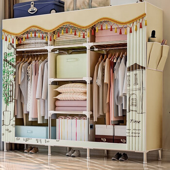 索尔诺布衣柜简易衣柜25管加粗钢架出租房衣柜卧室双人大号宿舍衣服柜