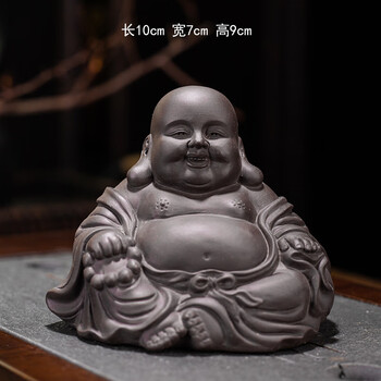 奥纳斯紫砂茶宠茶玩大佛大肚弥勒佛笑口常开佛陀家居办公摆件 原色