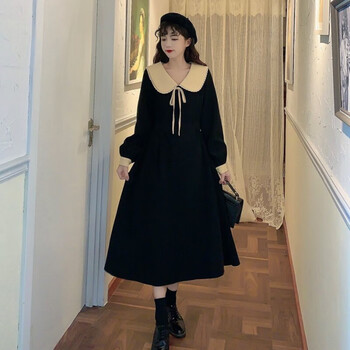 【保暖显瘦】【女装新款】秋季灯芯绒复古娃娃领蝴蝶结裙子2021年新款韩版腰带文艺连衣裙女【有运费险】 酒红色 L