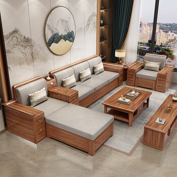乌金木沙发中式新全实木冬夏两用组合现代简约客厅家具