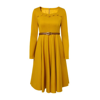 【非质量问题不退不换】原创设计师女装女巫和骑士洋气减龄收腰连衣裙黄色大摆连衣裙打底裙秋冬新款 黄 L