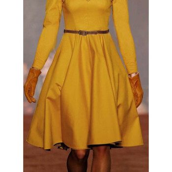 【非质量问题不退不换】原创设计师女装女巫和骑士洋气减龄收腰连衣裙黄色大摆连衣裙打底裙秋冬新款 黄 L