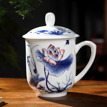 boussac 陶瓷杯带盖景德镇陶瓷茶杯泡茶水杯子陶瓷办公杯会议杯 斗彩