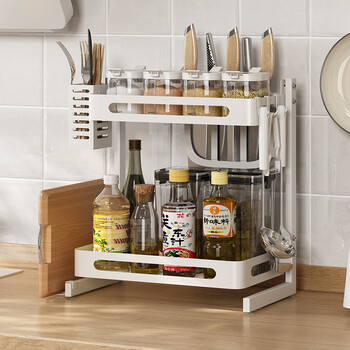 品芝厨房调料置物架台面多层不锈钢调味品油盐酱醋收纳架放佐料罐架子