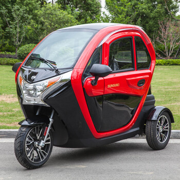 新款全封闭电动三轮车带棚接送孩子电瓶车成人家用代步车铃木红豪华款