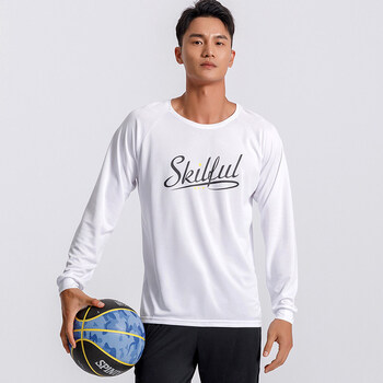 捷霸运动长袖t恤男篮球跑步速干运动服饰上衣打底宽松长袖7730白长袖m