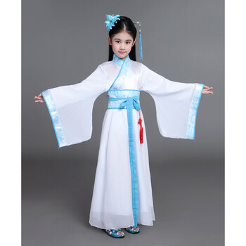 儿童古装仙女服汉服女童古代衣服公主中大童古筝演出汉服童装小孩蓝色