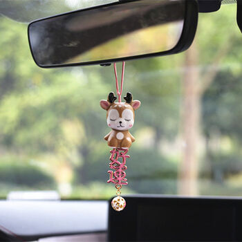 汽车挂件一鹿平安可爱小鹿车载后视镜挂饰吊坠车内小清新卡通饰品陶瓷