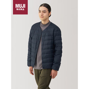 MUJI男式 轻量羽绒便携式 无领夹克 深藏青色 XL