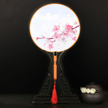 中国舞扇子古风团扇复古典中国风汉服圆扇宫扇长柄女式流苏舞蹈紫红色