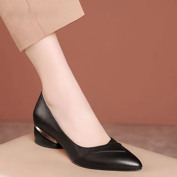 思圭空姐鞋职业鞋酒店前台工作鞋空姐上班鞋软底舒适棕色单鞋粗跟