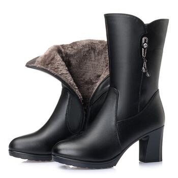 秋冬季女半筒靴秋冬欧美高跟骑士靴女高筒小个子不过膝半长靴高跟中筒