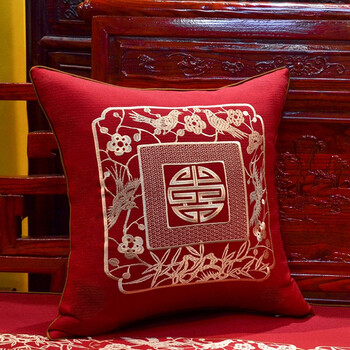 床垫五件套防滑红木家具坐垫圈椅椅垫靠垫千禧抱枕中国红3550抱枕带芯