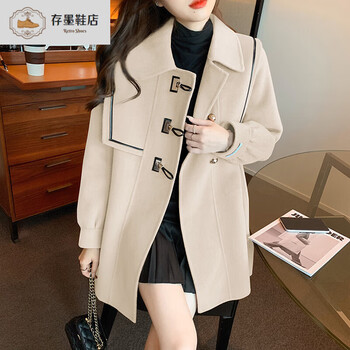 lzjv羊绒大衣女学生长款冬季加厚毛呢外套中长款大衣女秋冬年小个子米