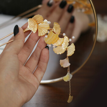 银杏叶步摇发簪丸子头发饰盘发簪子设计旗袍配饰茶服流苏饰品简约