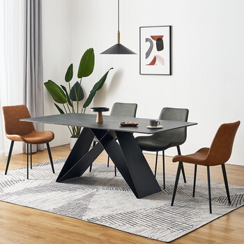 槟胜爵意式岩板餐桌现代简约长条桌餐桌餐椅组合家用小户型长方形桌子