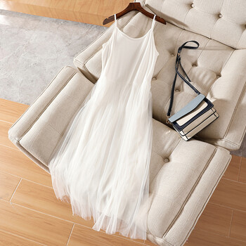 夏天吊带纱纱裙莫代尔连衣裙女夏季外穿显瘦背心打底裙长款内搭黑色