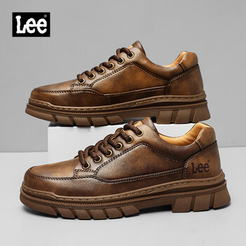 lee男鞋复古潮流工装鞋低帮休闲皮鞋男士百搭春秋新款鞋子男 深棕色