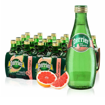 巴黎水（Perrier） 含气天然矿泉水玻璃瓶 法国进口果味气泡水 330mL 24瓶 1箱西柚味