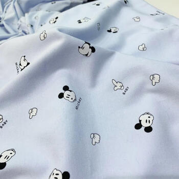 磨毛绒布卡通针织服装面料纯棉宝宝婴儿睡衣棉布弹力床品布料 米奇蓝