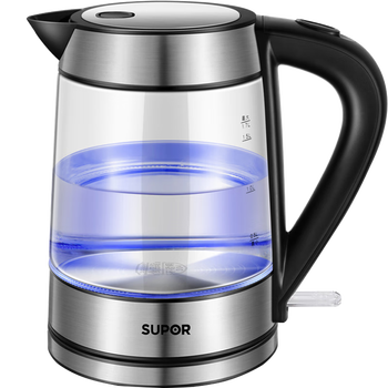 苏泊尔supor烧水壶电热水壶家用玻璃开水壶自动断电304不锈钢白色