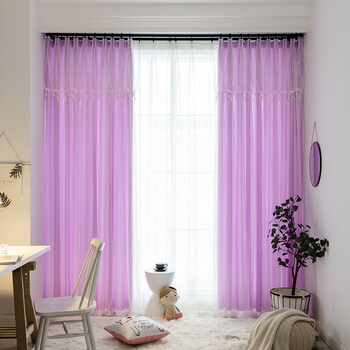 窗帘白色窗纱卧室纱帘女孩ins透光遮光飘窗仿紫色蒙娜丽莎宽15米高27