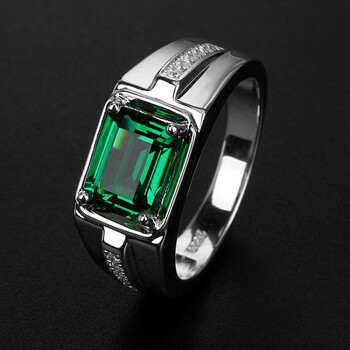 珍韵缘祖母绿色尖晶碧玺色绿宝石男戒指银潮男霸气个性指环男士23