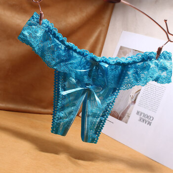 档内裤女士性感透明蝴蝶结丁字裤女低腰诱性惑情趣免脱开档蕾丝女t裤