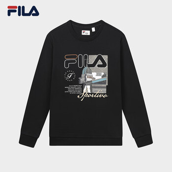 斐乐男子卫衣2023秋季新款针织套头衫宽松休闲印花长袖上衣男正黑色