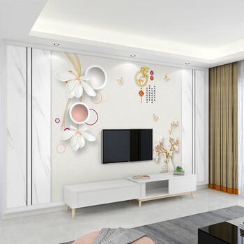 中式电视背景墙壁布2023新款客厅简约大理石纹壁画3d立体无缝墙布