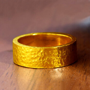 老凤凰生日礼物 黄金戒指男999足金锤纹实心古法指环素圈大气宽面老板