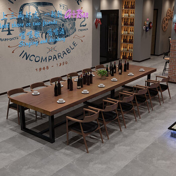 工业风长方形铁艺实木大餐桌复古餐厅木质餐桌椅组合酒吧实木餐桌 长