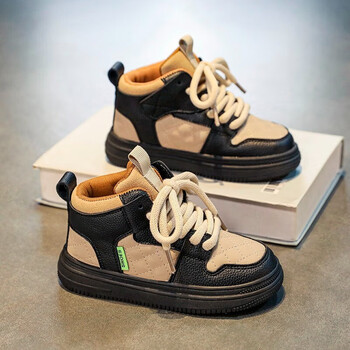 李寜男马丁靴童鞋秋冬季休闲儿童中大童保暖高帮童鞋男棉靴黑色26