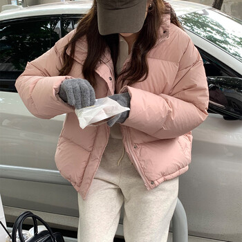 服女2022冬季宽松保暖面包服短款 粉红色 l