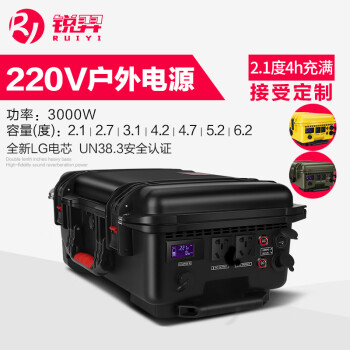 锐羿 户外移动电源220v3000W大功率大容量户外医疗户外汽车美容/应急抢险通信/自驾游/家庭停电备用 黑武士 锐羿RY-3000W4662WH/市电9小时充满