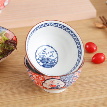 贺川屋米饭碗日式釉下彩4.5英寸小碗家用饭碗面碗套装 6只装 万里烧