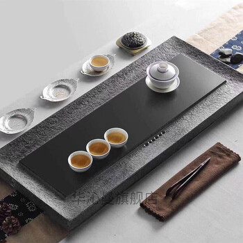 岩板茶台 整块天然乌金石茶盘家用简约石头茶台客厅大小号排水日式