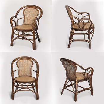 藤椅单人靠背椅家用老人手工藤条编织椅子办公藤椅老式阳台休闲椅升级