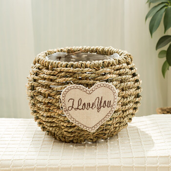 手工编织花盆成品花束插花仿真花花蓝桌面摆件装饰diy花盆圆形1211cm