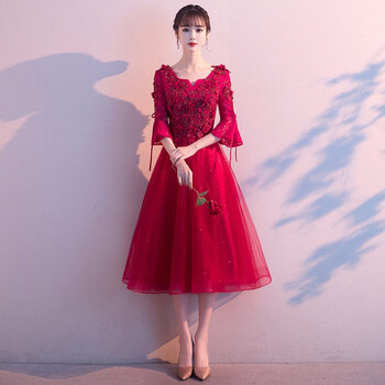 迹想敬酒服新娘新款秋冬公主蓬蓬裙仙气结婚晚礼服女气质酒红色xs建议