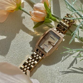 拓非(tophill)气质小方手表女款轻奢高级感小众满天星石英表送女友 玫