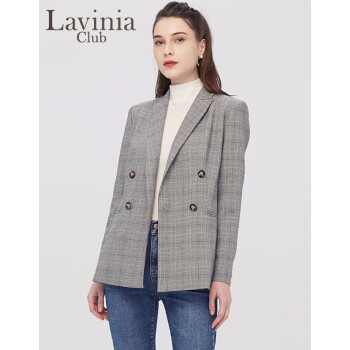 Lavinia Club/拉维妮娅2020秋季新品通勤休闲格纹西装外套R05W08 黑灰格 160/84A S