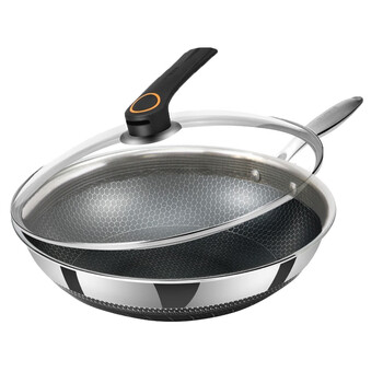 德国欧乐菲304不锈钢炒锅少油烟不粘锅炒菜锅蜂巢三段式双环双面全屏